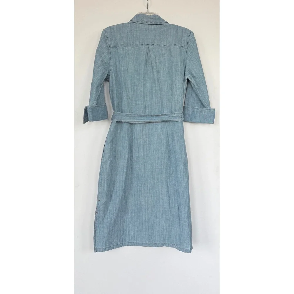 J. Peterman Womens Large Indigo Cotton Chambray Shirt Dress Cowgirl Boho Western - Picture 8 of 14